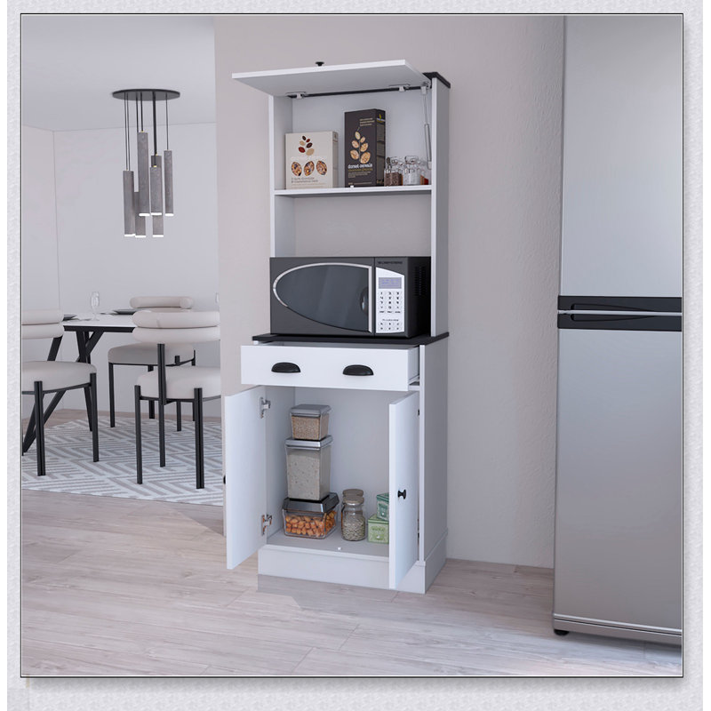 Garde-manger blanc et noir à 2 armoires avec beaucoup de rangement, parfait pour les cuisines modernes et organisées.