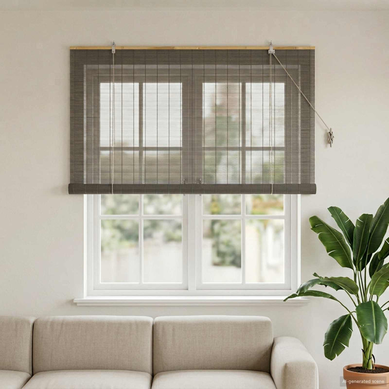 Bamboo Roller Blind, 160 cm W x 160 cm L, Grey