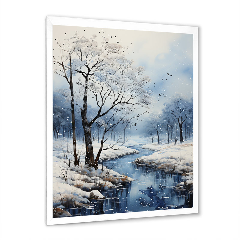 La neige des hivers embrassent le pointillisme II, H 32 po x l 24 po x P 1 po, Cadre photo blanc