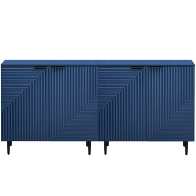 2 armoires modernes pour le salon - bleu marine, tablettes intérieures réglables, porte géométrique de 2 côtés minimalistes contemporains robustes et élégants avec tablettes et tendance comme meuble télé