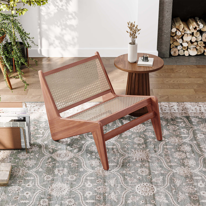 Chaise d'appoint en bois massif et rotin