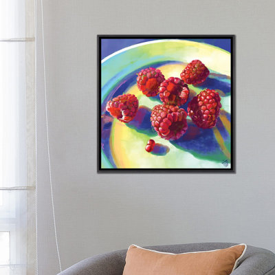 Framboises sur une plaque - reproduction d'art murale - toile encadrée