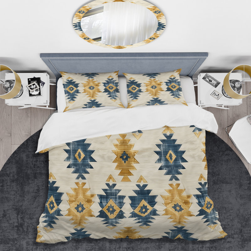 Ensemble de housse de couette jaune géométrique rétro Navajo II - géométrique rétro