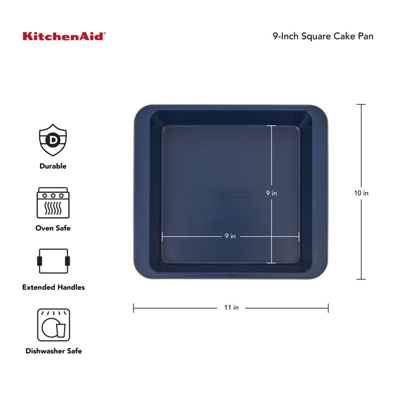 9In Nonstick Aluminized Steel Square Cake Pan, Contour Silver, Ink Blue