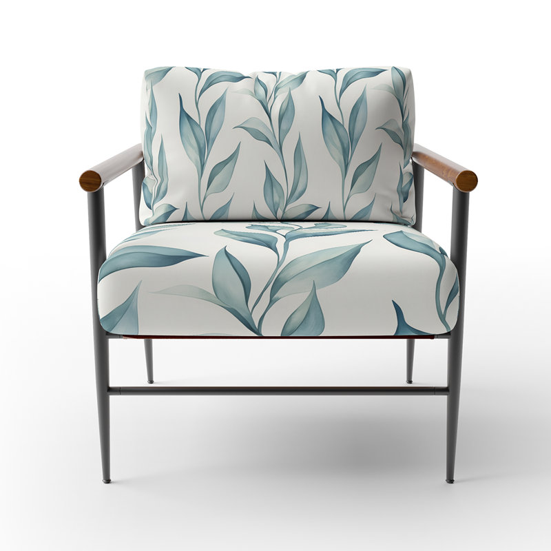Chaise rembourrée Coastal Green, Bras ronds bruns