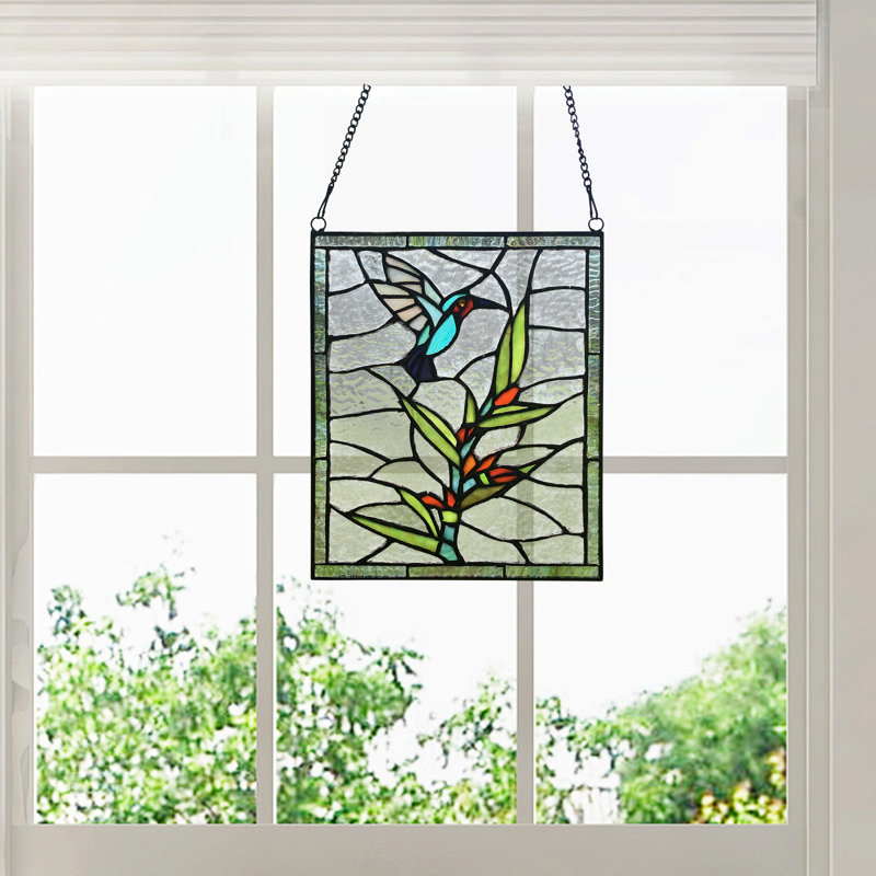 Panneau de vitrail 10 "H Happy Hummingbird