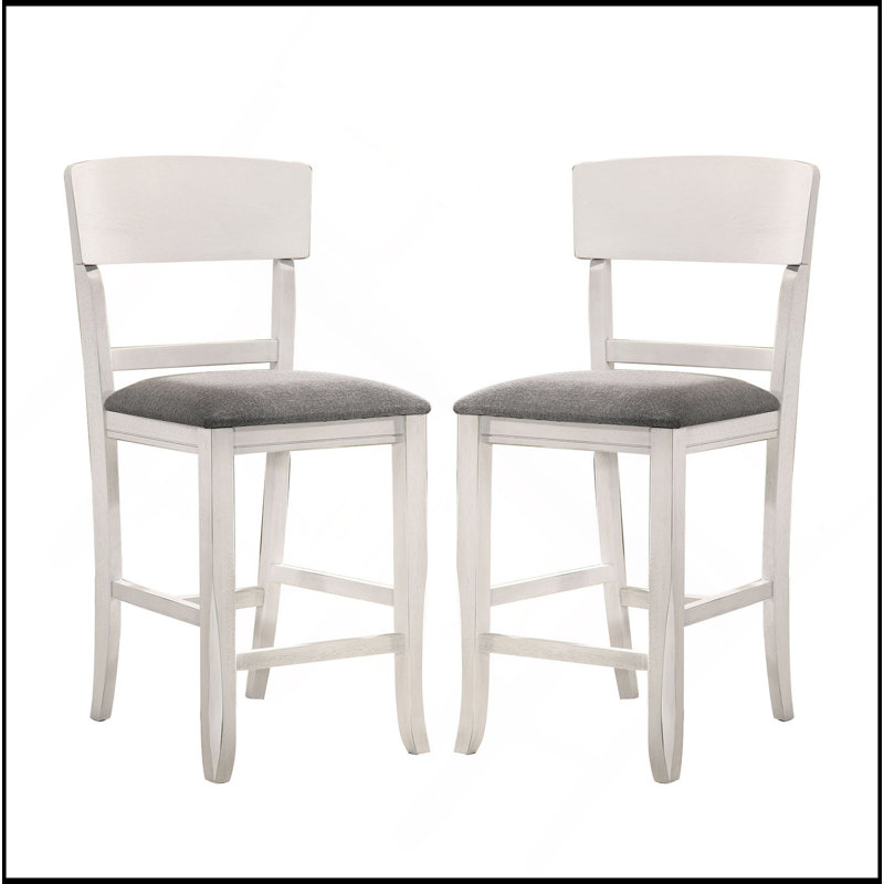 Ensemble de 2 chaises à hauteur de comptoir rembourrées en tissu blanc et gris