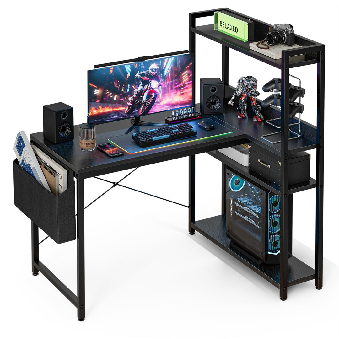 L Shaped Gaming Desk With Reversible Storage Shelves