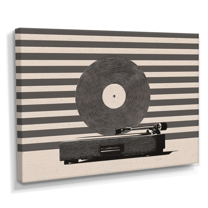 Beige And Grey Vintage Vinyl - Vinyl Records Wall Art, Beige Vintage Canvas Print, 30" H x 40" W, Wrapped Canvas