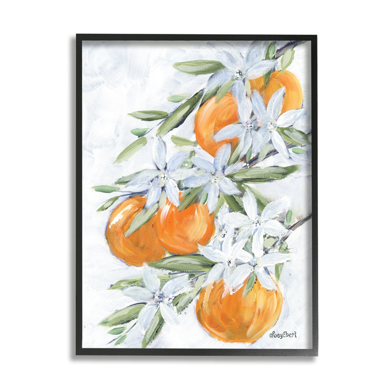«Lush Orange Tree Flower Blossoms» par Roey Ebert - Peinture, Giclée encadrée noir minuit, H 14 po x l 11 po x P 1,5 po