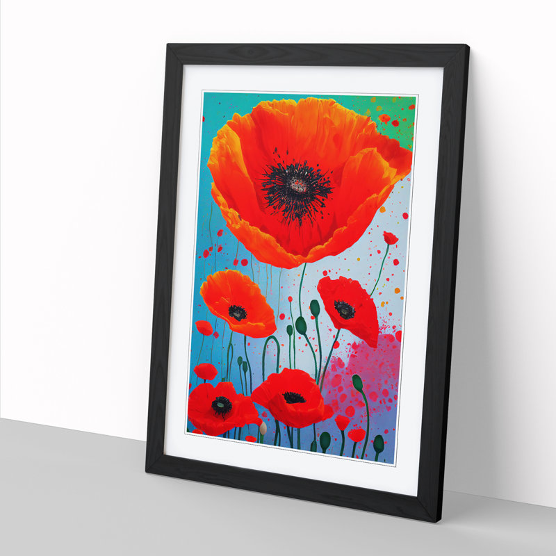 Poppy Flower Splatter Vol.3 1 Piece Single Picture Frame Painting, 34cm H x 25cm W x 2cm D, Oak