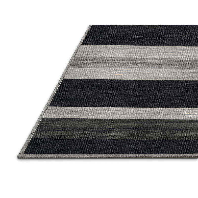Washable Charcoal Light Gray Striped Area Rug, Rectangle 3' x 5'