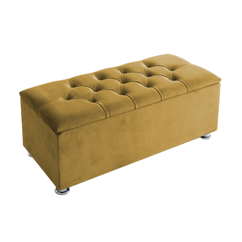 Lorde Velvet Upholstered Storage Bench, Turmeric