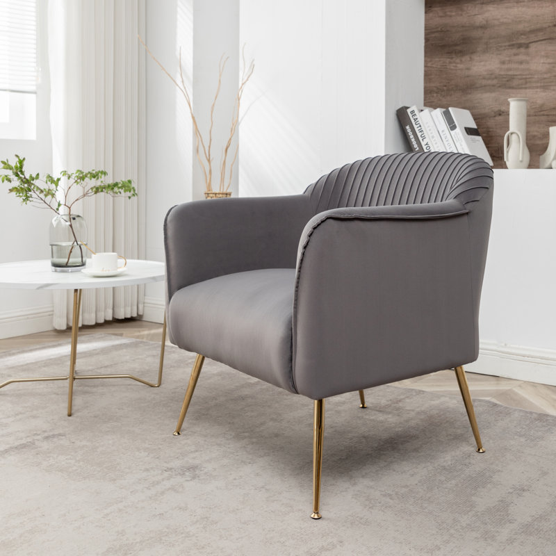 Raziye Velvet Barrel Chair, Gray