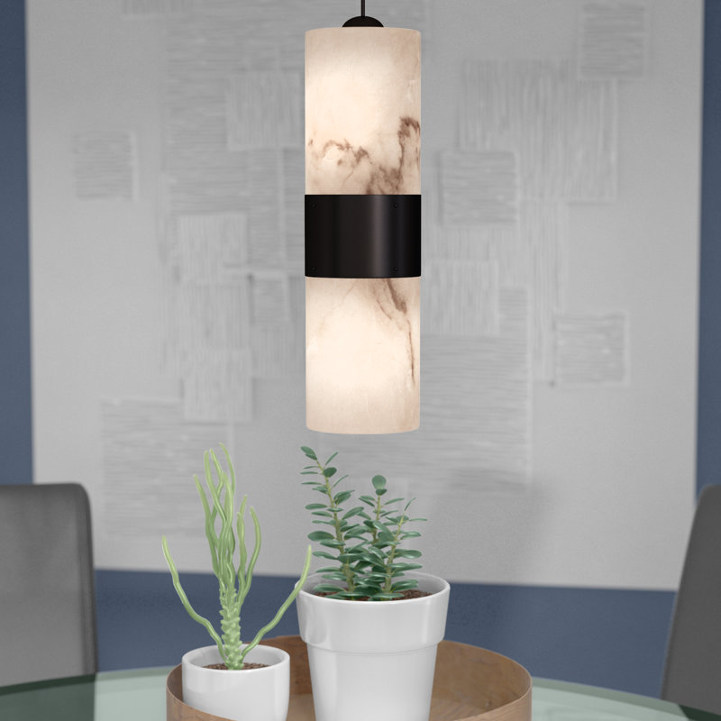 Luminaire suspendu cylindrique unique 2 lumières Keyon, Noir mat, H 13,5 po x l 4 po x P 4 po