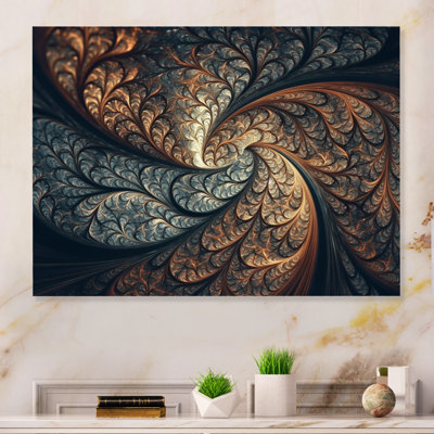 Fusion fractale bleue et orange III sur métal