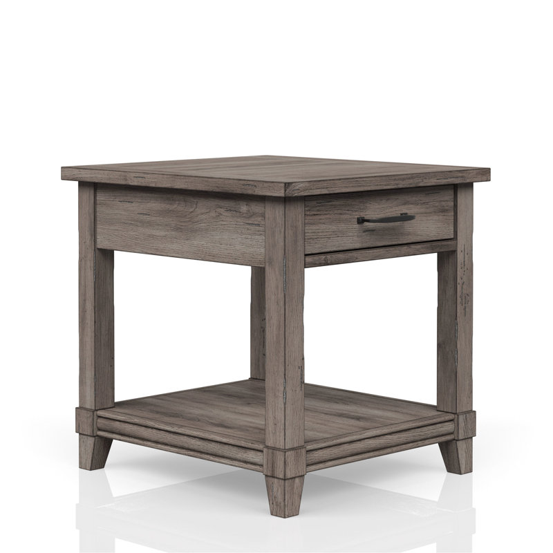 Rustic Gray End Table With Storage And Charging Setup 24.01 In. Wide Facility