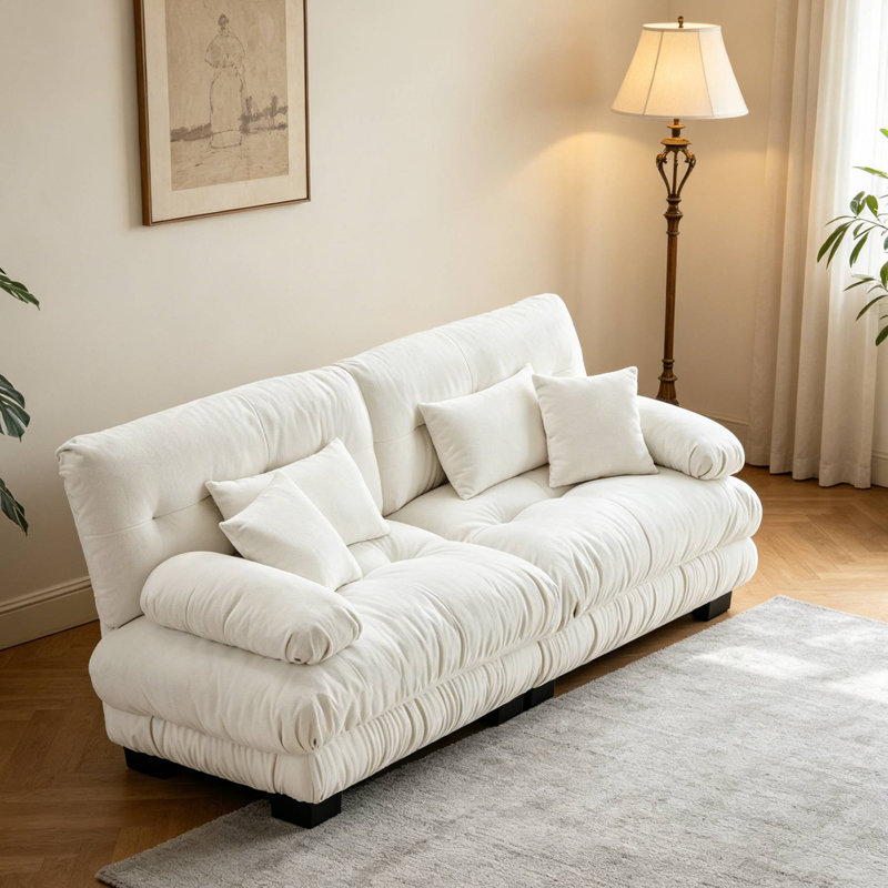 Canapé modulaire capitonné en chenille pour salon, Blanc