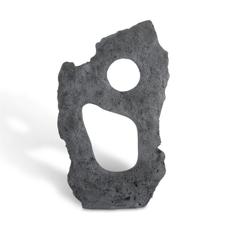 Colossal Cast Stone Sculpture, Two Holes, Charcoal Stone