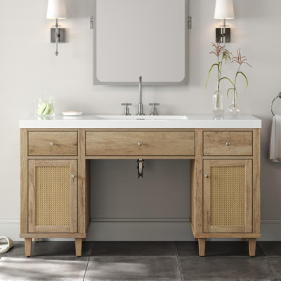 60-Inch ADA Compliant SMC Single-Sink Bathroom Vanity with Soft-Close Storage & Flip-Out Drawer