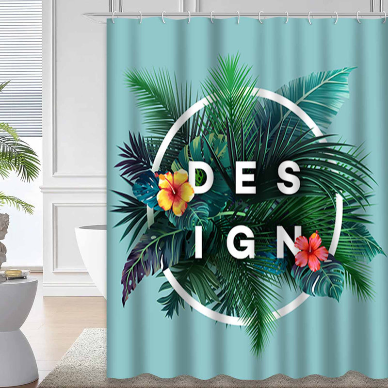 Rideau de douche abstrait vert tropical avec 12 crochets, L 72 po x l 78 po