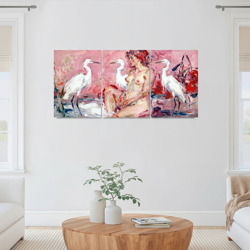 and Crane, peinture à l'huile sur toile tendue pour salon, H 18 po x l 36 po