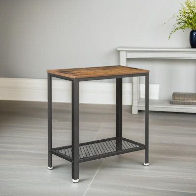 Annancy 2 Tier Industrial Side End Table With Mesh Shelf