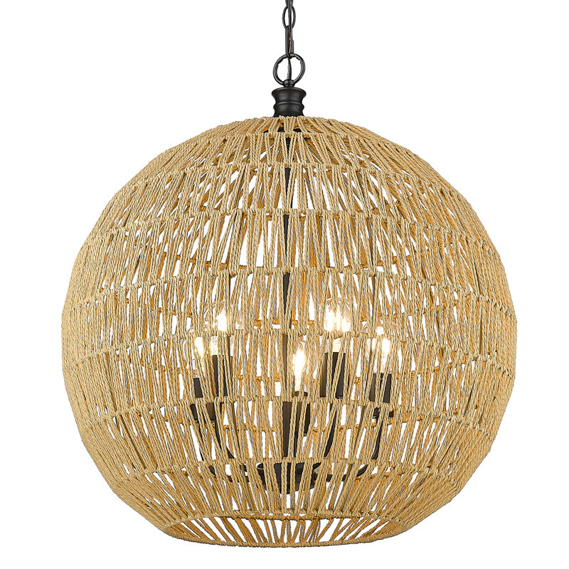 Luminaire suspendu 5 lumières Merritt, Noir, Naturel
