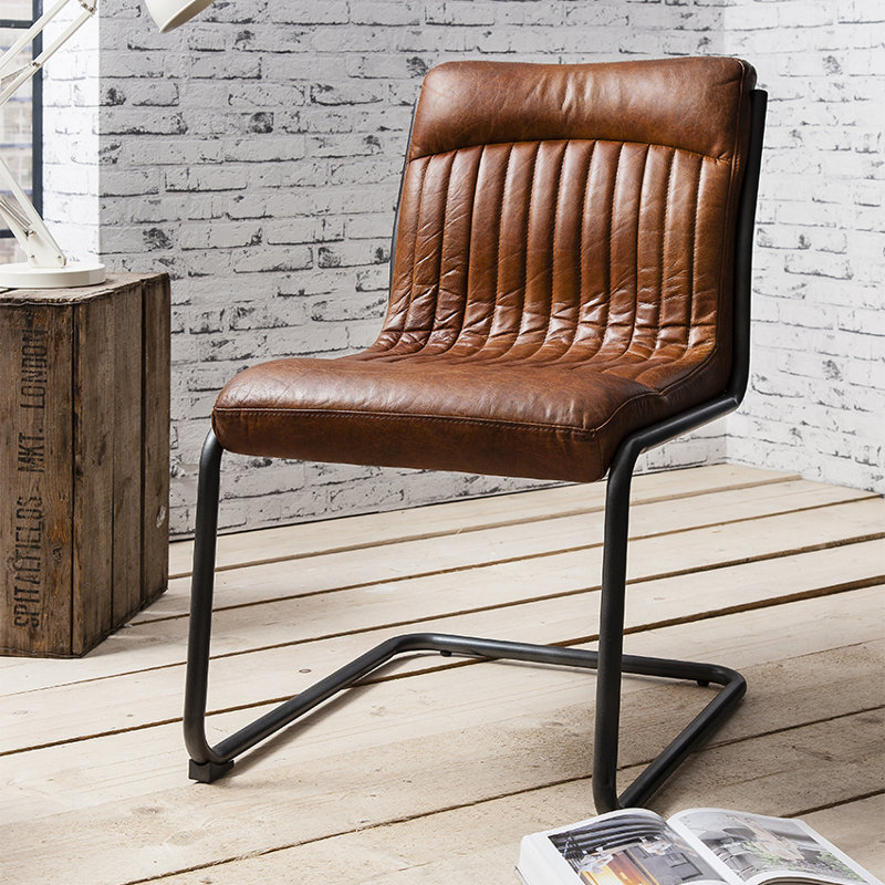 Chisholm 52cm H Genuine Leather Upholstered Metal Cantilever Chair