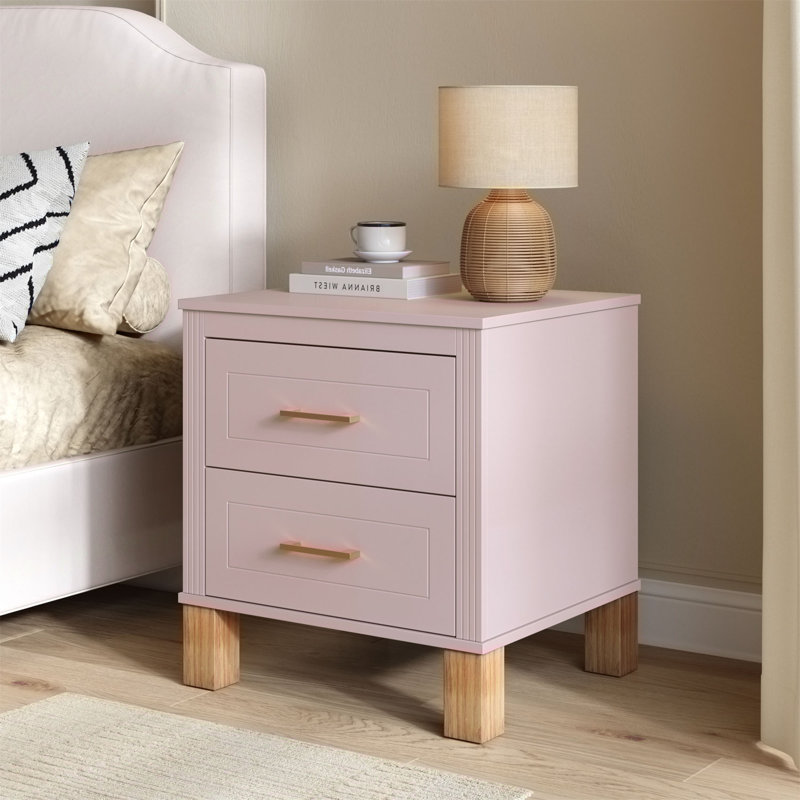 Table de chevet avec tiroir et rangement en bois, Rose