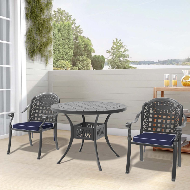 3-Piece Set Of Cast Aluminum Patio Furniture With  Cushions, 3, 28.35" H x 39.37" W x 39.37" D