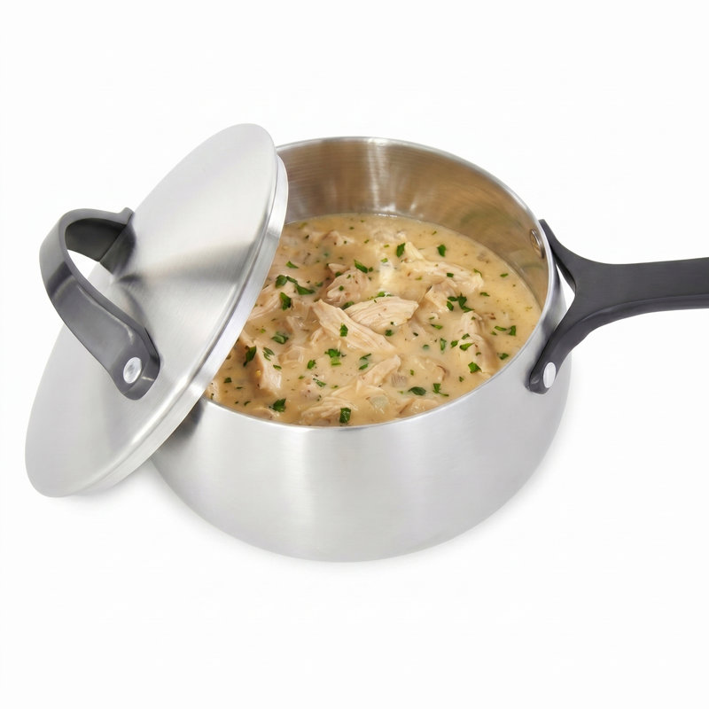 Casserole BergHOFF Belly Tri-Ply 18/10 en acier inoxydable 15 cm avec couvercle, noir fumé, Smokey Black
