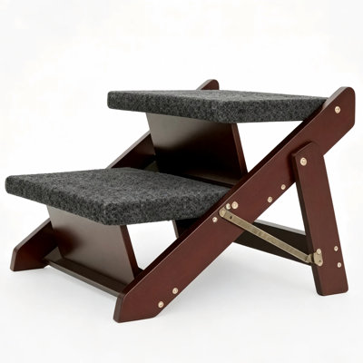 Folding Wooden Dog Stairs, Adjustable 2-in-1 Pet Steps & Ramp for Bed Couch, Non-Slip Portable Pet Ladder for Small to Large Dogs & Cats - 2 Steps Brown