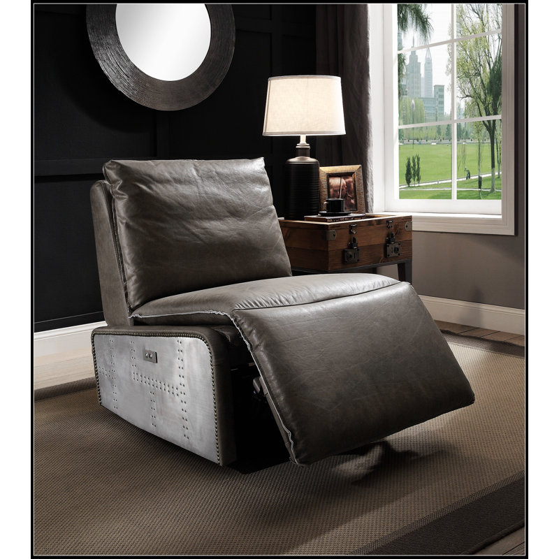 Fauteuil inclinable électrique Metier en cuir fleur gris Metier, confort luxueux et design moderne pour tout espace de vie