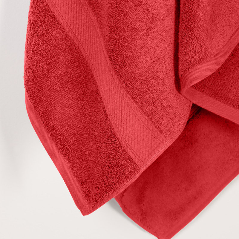 800 GSM Certified Egyptian Cotton Bath Towel Set, Red