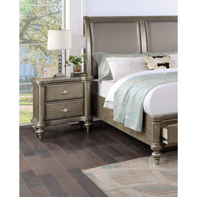Table de chevet de finition argentée 2 pour chambre à coucher - Armoire de chevet classique de luxe avec rangement contemporain 2 fonctions