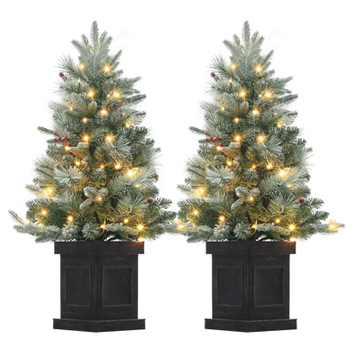 2Pcs 3ft Small Christmas Tree Pre-Lit Artificial Christmas Tree with 78 Led Lights, Snow Flocked Xmas Tree