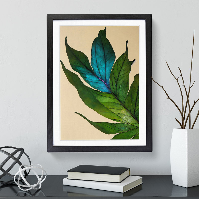 Gracious Leaf - Single Picture Frame Painting, Black, 64cm H x 46cm W x 2cm D