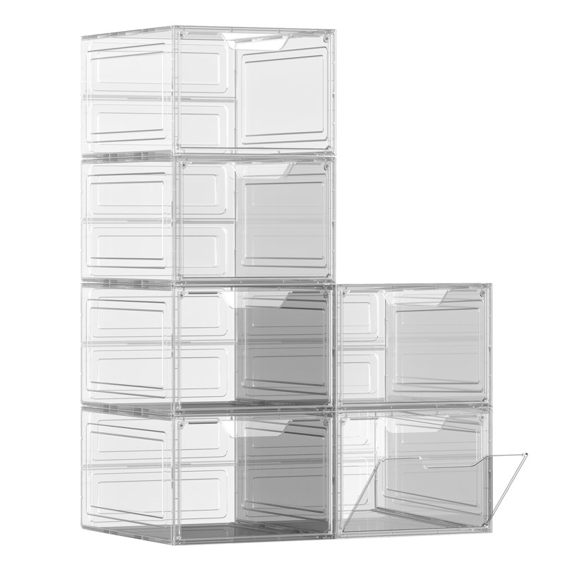 6 Pair Stackable Shoe Storage Box, Light Gray