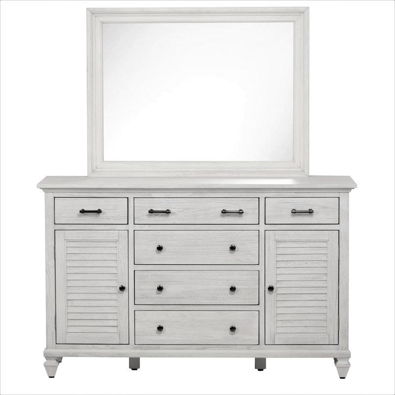 Surfside - 6 Drawer/2 Door Dresser - Weathered White Finish