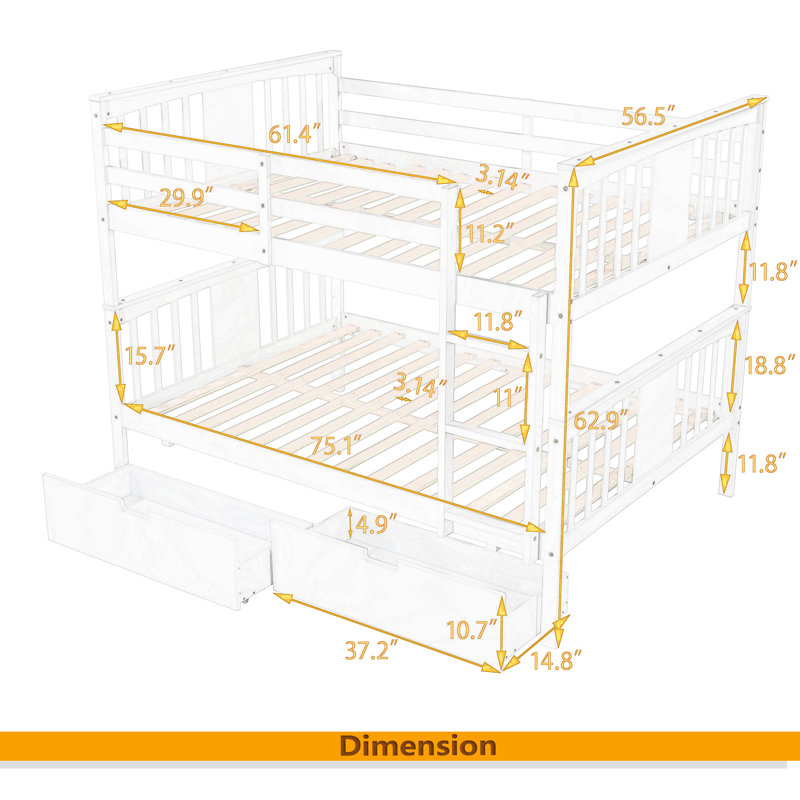 Lit superposé double au-dessus de double avec tiroirs et échelle pour meubles de chambre à coucher, chambre d'amis, Gris