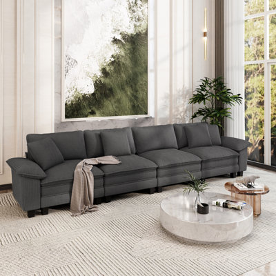 158" Modular Sectional Sofa, Comfy Cloud Couch For Living Room, 4-seater Deep Seat Sofa With Throw Pillow
