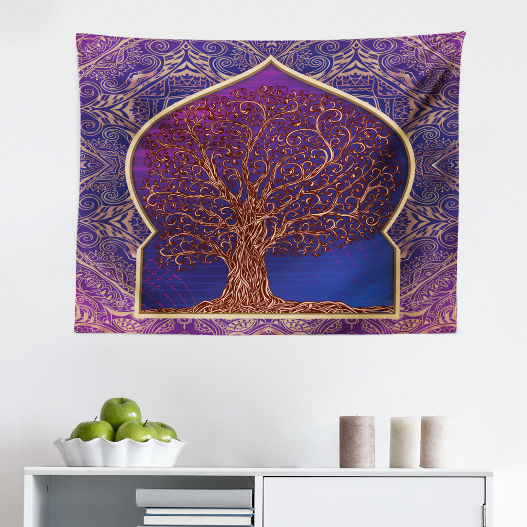 Wandbehang Baum mit gebogenen blattlosen Zweigen Nahost Marokkanischer Bogen Retro Kunst Design