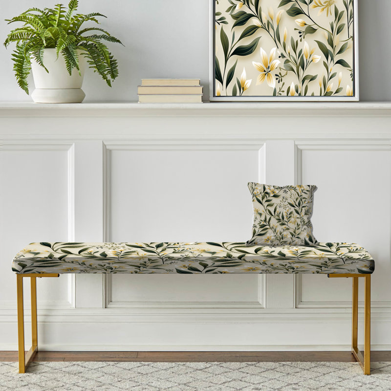 Upholstered Gold Bench, Zen Foliage II