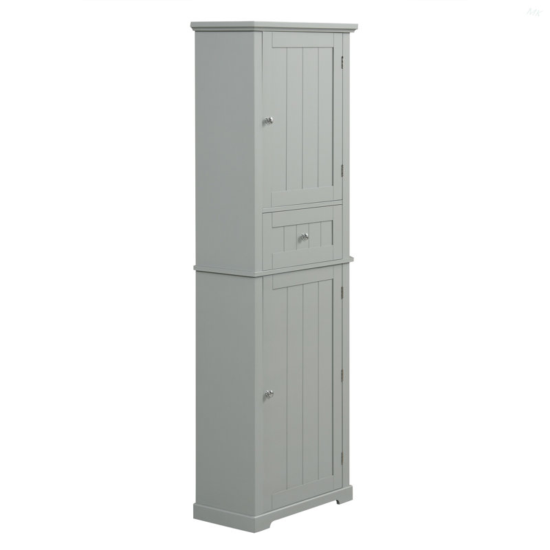 Grande armoire de rangement pour salle de bain, armoire de rangement autoportante avec tiroir et tablette réglable, panneau de fibres à densité moyenne avec finition peinte