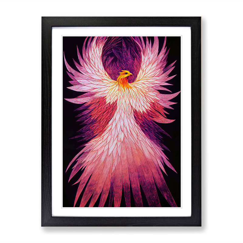 Phoenix Bird - Single Picture Frame Print, 64cm H x 46cm W x 2cm D, Oak