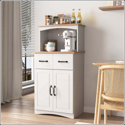 Wooden Kitchen Cabinet White Pantry Storage Microwave Cabinet With Storage Drawer