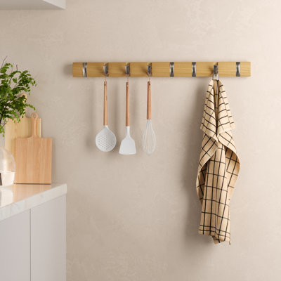 Flip 8-Hook Wall-Mounted Coat Rack, Solid Wood with Flip-Down Hooks for Entryway, Bedroom, Office