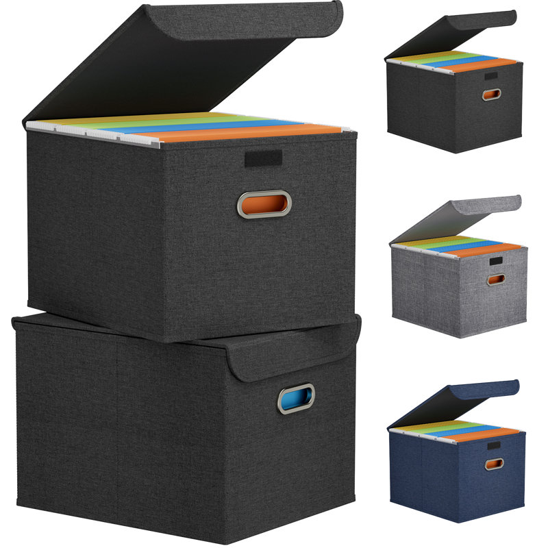 File Organizer Box With Lids, Portable Storage File Boxes With Plastic Slide, Hanging File Boxes Document Storage For School Home Office Supplies, Decorative Folders Storage System
