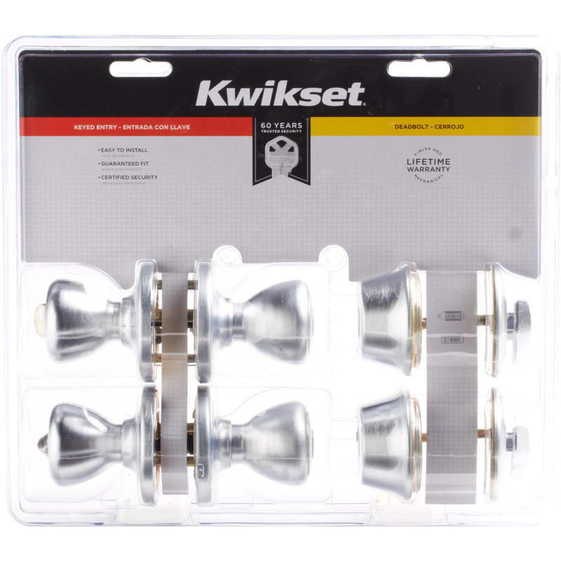 Complete Tylo Entry Knob Set with Deadbolt, Satin Chrome